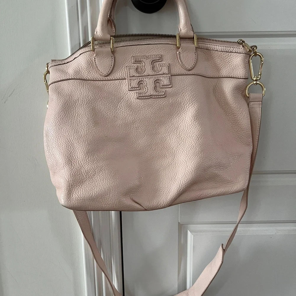 Tory Burch Pale Pink Leather Satchel with Shoulder Strap